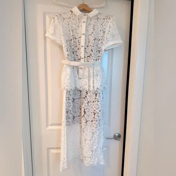 NWOT Self-Portrait WHITE LACE PEPLUM MIDI DRESS, size US4 - Picture 8 of 16